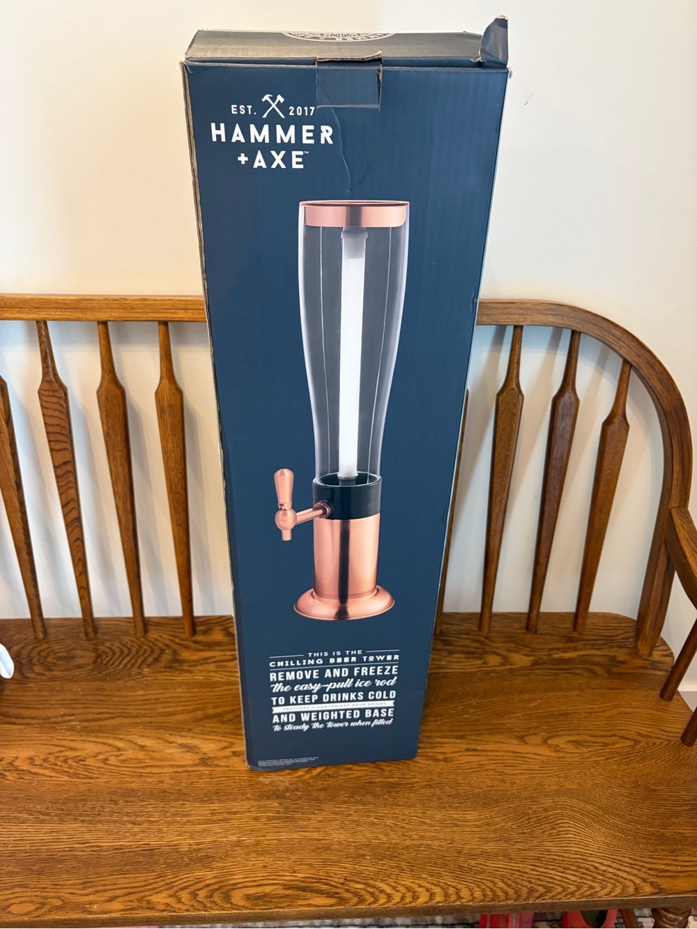 Hammer + Axe Chilling Beer Tower Drink Dispenser 88oz Copper Accents Open Box